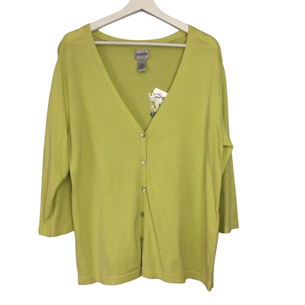 Chico's Sadie Lime Green V Neck Button Cardigan XL